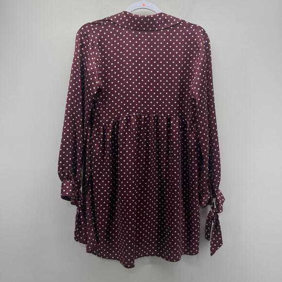 Zara Basic Brown Maroon Wine White Polka Dot Oversized Tunic Satin Blouse - Picture 2 of 6